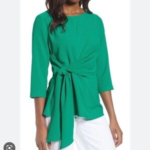 Gibson Green Tie Front Crepe Blouse